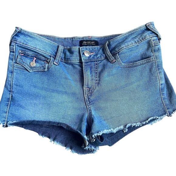 True Religion Joey Cut-off Low rise Short Sz 28 Medium Wash - Picture 1 of 9